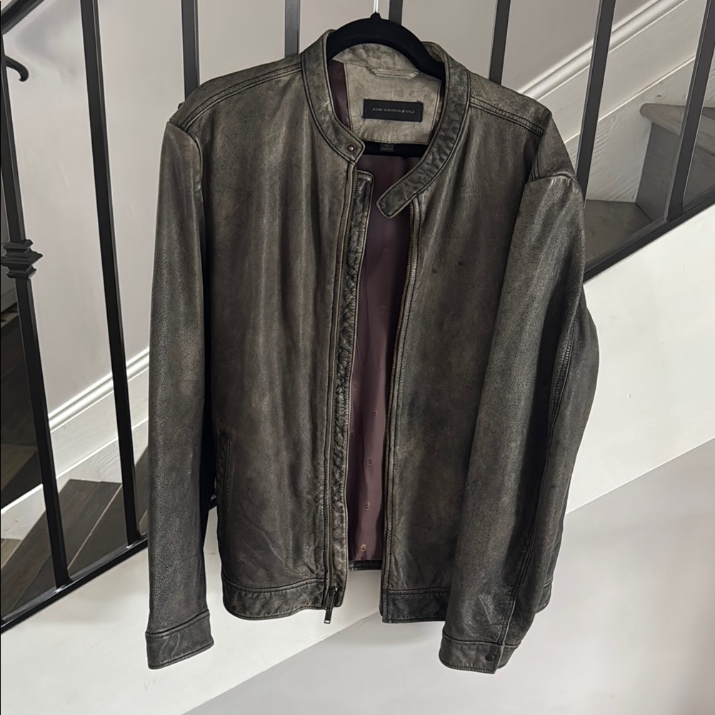 John Varvatos Men's Black Leather Jacket Size Xl